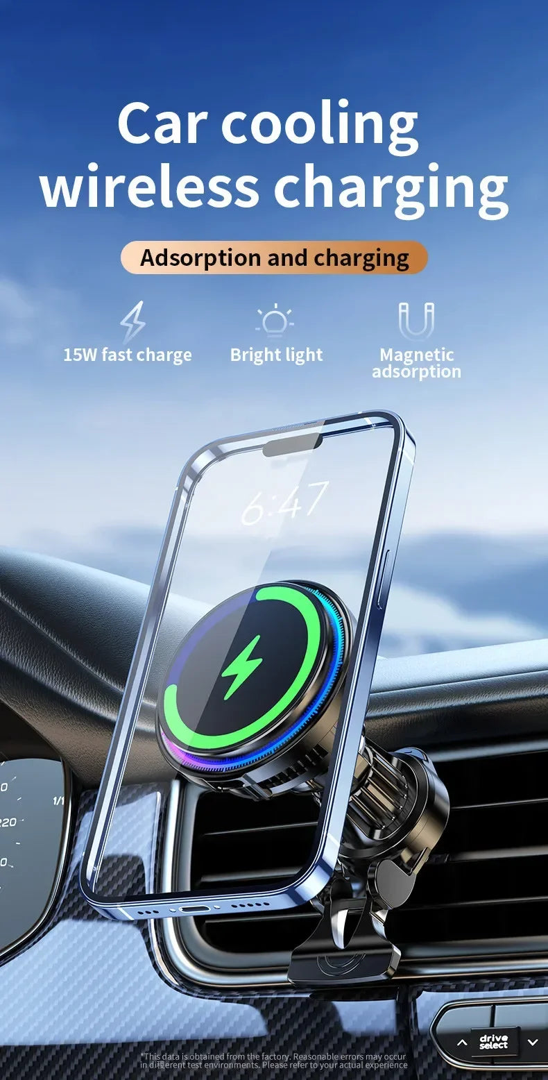 Chargeur Voiture Ultra Complet : Support 360°, Refroidissement, LED RGB, Charge Sans Fil Rapide