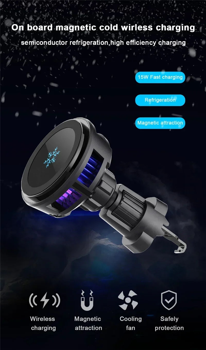 Chargeur Voiture Ultra Complet : Support 360°, Refroidissement, LED RGB, Charge Sans Fil Rapide