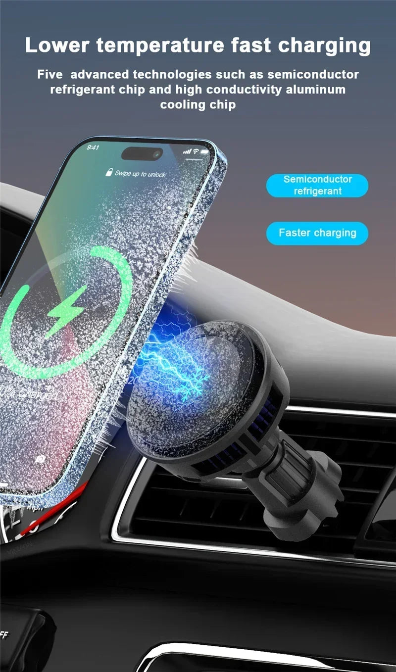 Chargeur Voiture Ultra Complet : Support 360°, Refroidissement, LED RGB, Charge Sans Fil Rapide